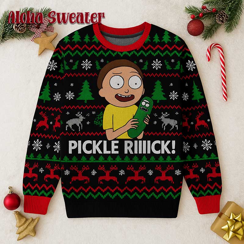 Bestfriend Rick Holding The Pickle Rick And Morty Ugly Christmas Sweater