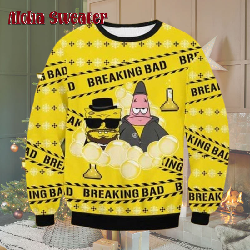 Breaking Bad X Spongebob Heisenberg Movie Cartoon Ugly Christmas Sweater