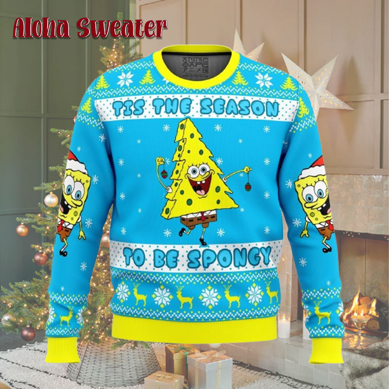 Cartoons Tis The Season To Be Spongy Ugly Christmas Sweater