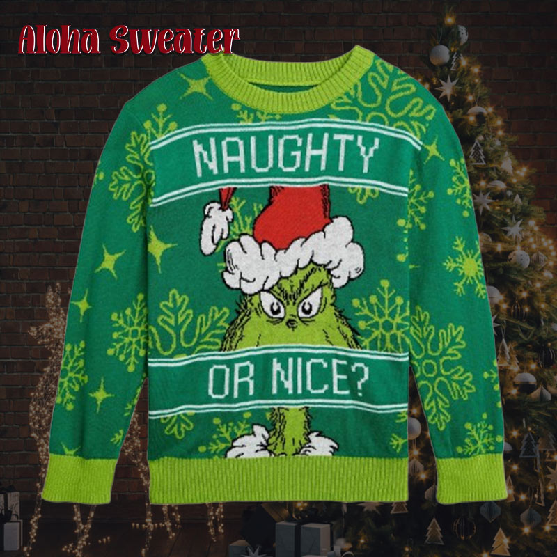 Dr. Seuss The Grinch Naughty Or Nice Funny Ugly Christmas Sweater