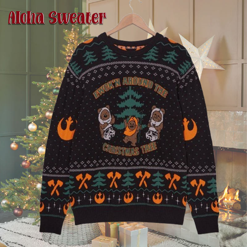 Ewok N Around The Tree Patterned Holiday Star Wars Ugly Christmas Sweater