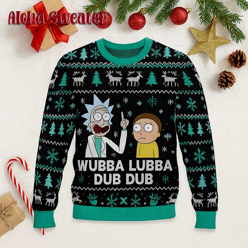 Funny Moment In Rick And Morty Wubba Lubba Dub Dub Ugly Christmas Sweater