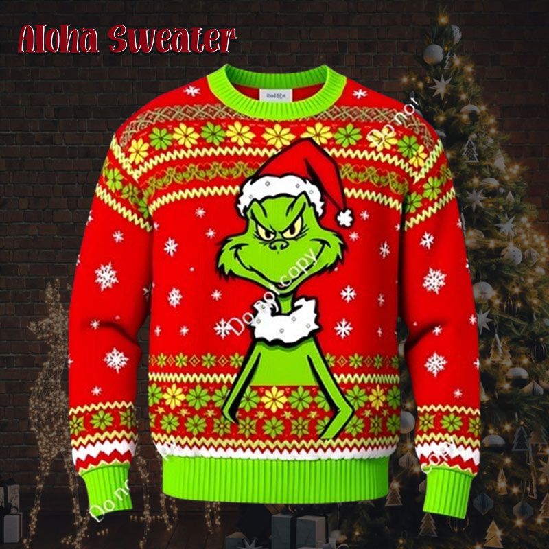 Grinch Sign Swag Red Green Grinch Ugly Christmas Sweater