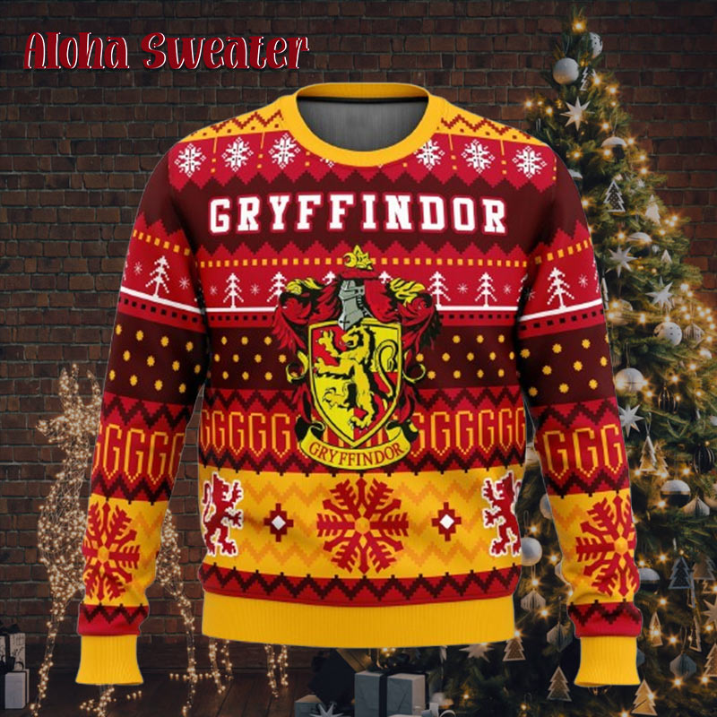 Harry Potter Gryffindor House Holiday Pattern Ugly Christmas Sweater