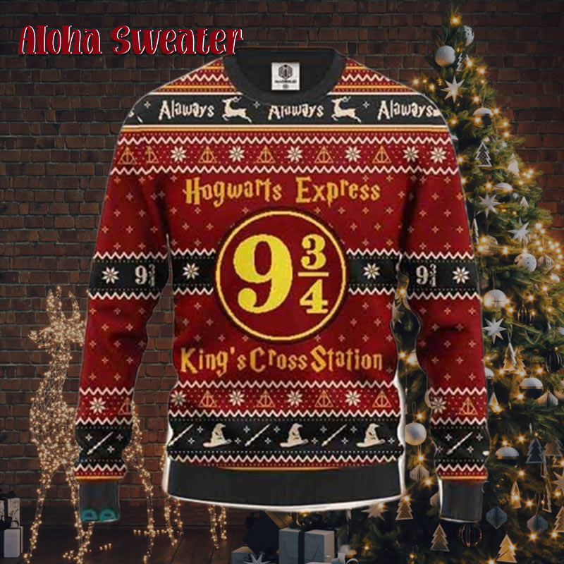 Harry Potter Hogwart Express 934 King Cross Station 2023 Holiday Pattern Ugly Christmas Sweater