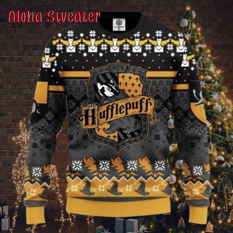 Harry Potter House Hufflepuff Black And Yellow Ugly Christmas Sweater