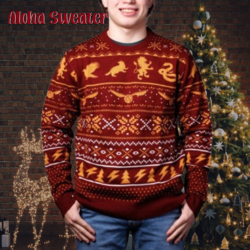 Harry Potter Maroon House Motif Sweater Holiday Pattern Ugly Christmas Sweater