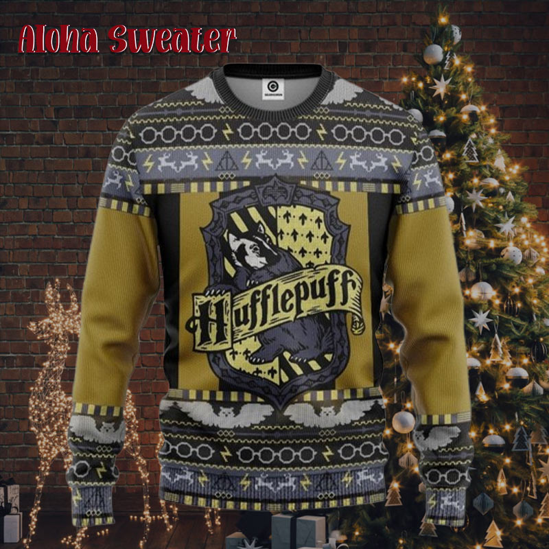 Hogwarts Hufflepuff Icon Harry Potter Ugly Christmas Holiday Pattern Ugly Christmas Sweater