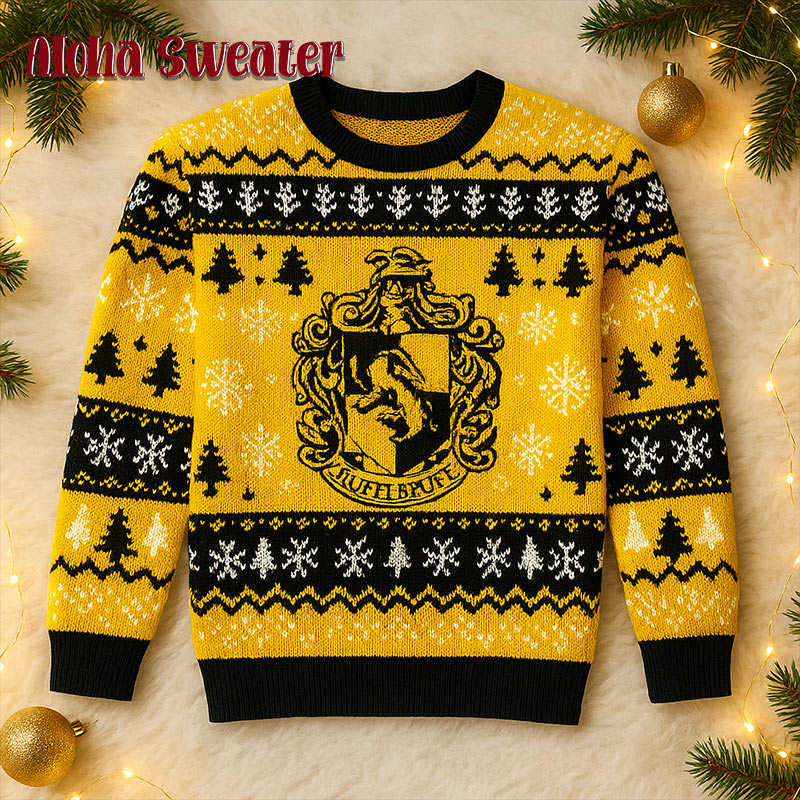 Hufflepuff Yellow House Harry Potter Ugly Christmas Sweater