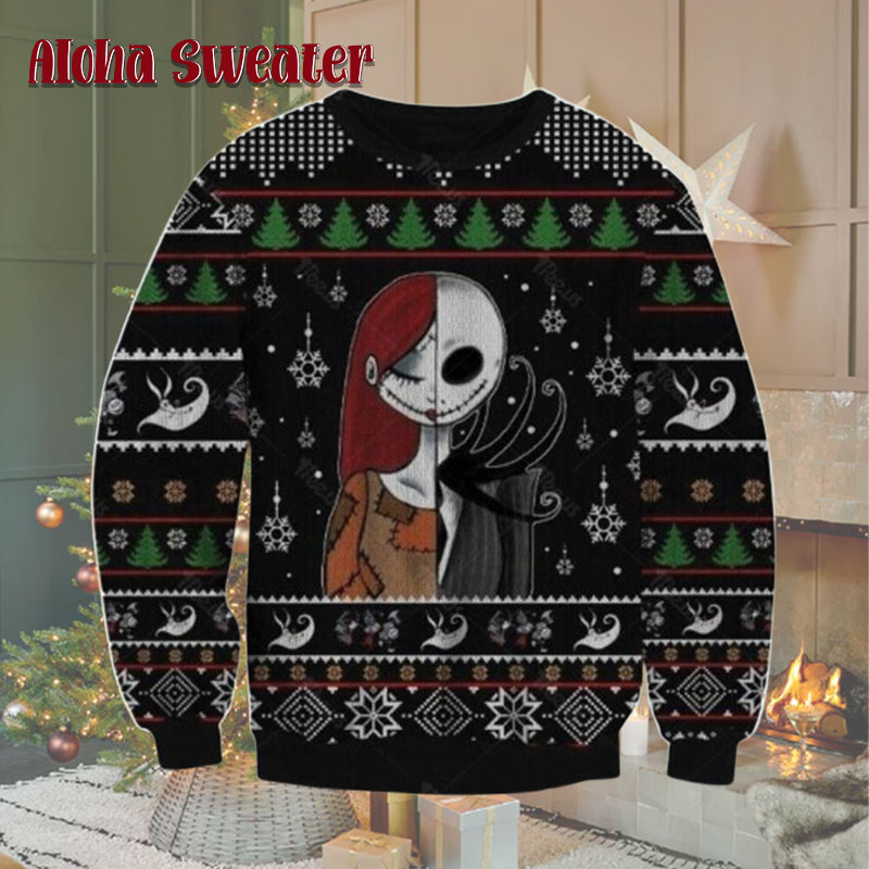 Jack And Sally Skellington Nightmare Christmas Ugly Christmas Sweater