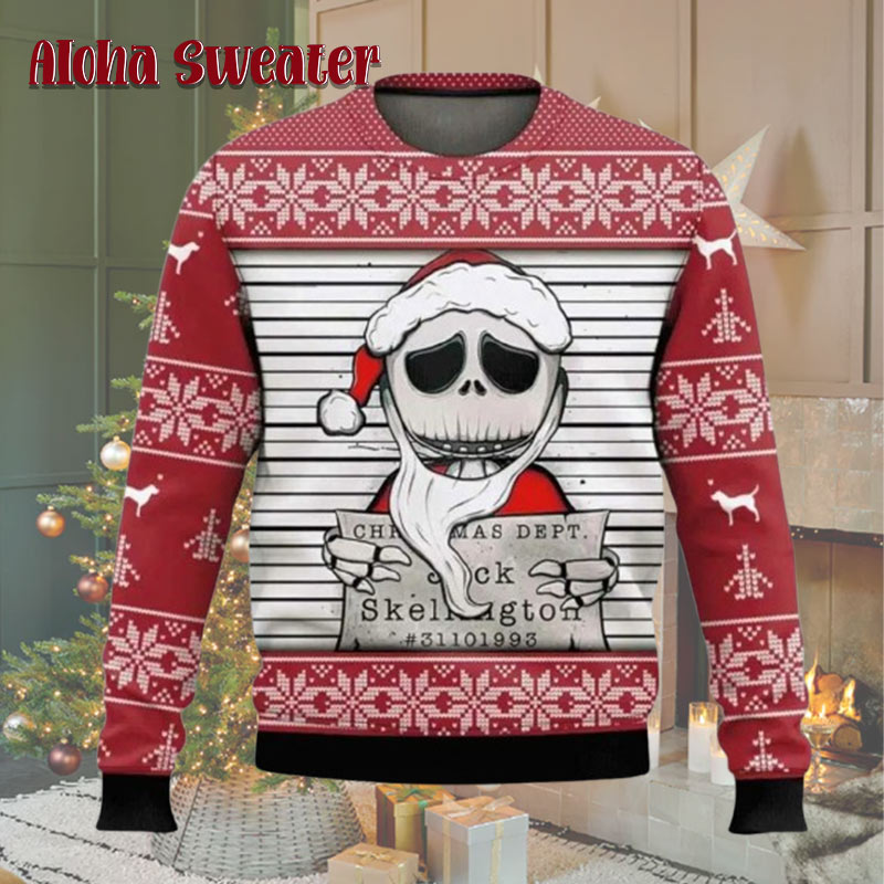 Jack Christmas Dept Skellington Mugshot Nightmare Before Christmas Ugly Christmas Sweater