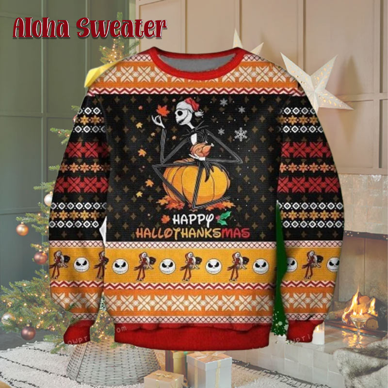 Jack Skellington Hallothanksmas The Nightmare Before Christmas Ugly Sweater