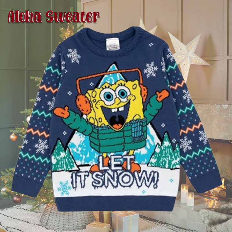 Let It Snow Underground Blue Spongebob Christmas Ugly Christmas Sweater