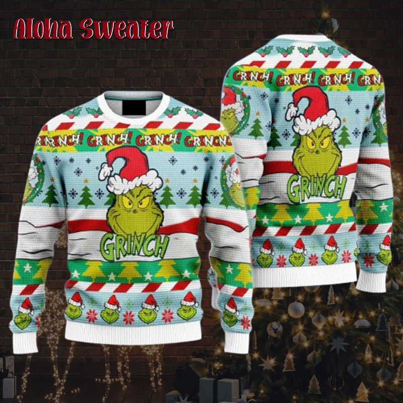 Light Colors Grinch Pattern Ugly Christmas Sweater