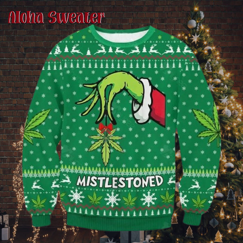 Mistlestoned Grinch Green Ugly Christmas Sweater