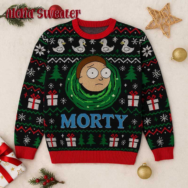 Morty Through The Time Machine Rick And Morty Ugly Christmas Sweater