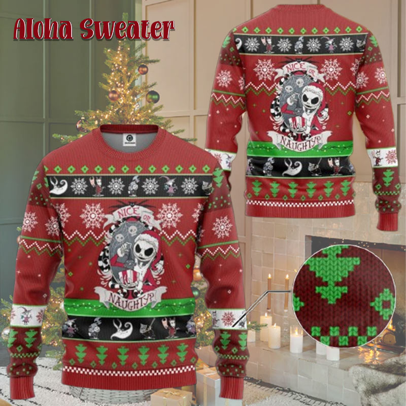 Jack Skellington Nice Or Naug Nightmare Before Christmas Ugly Christmas Sweater