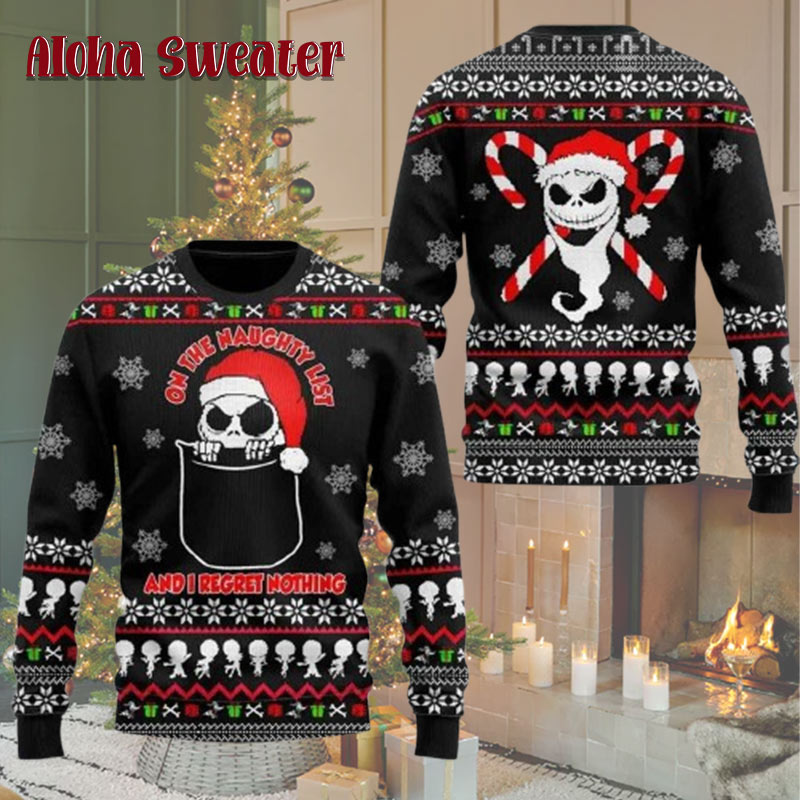 Nightmare Before Jack Candy Cane Christmas Halloween Ugly Christmas Sweater