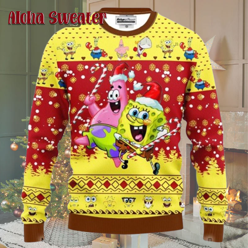 Patrick Star And Spongebob Playing In Snow Ugly Christmas Sweater