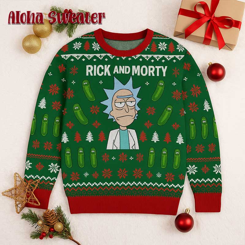 Pickle Pattern Rick And Morty Ugly Christmas Sweater