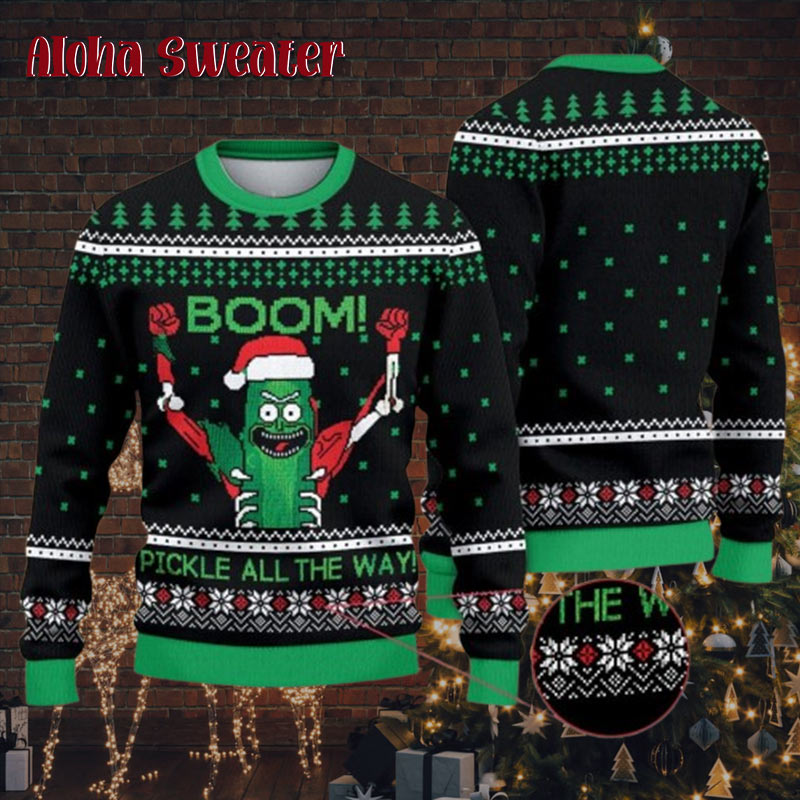 Pickle Rick Holiday Pattern Ugly Christmas Sweater