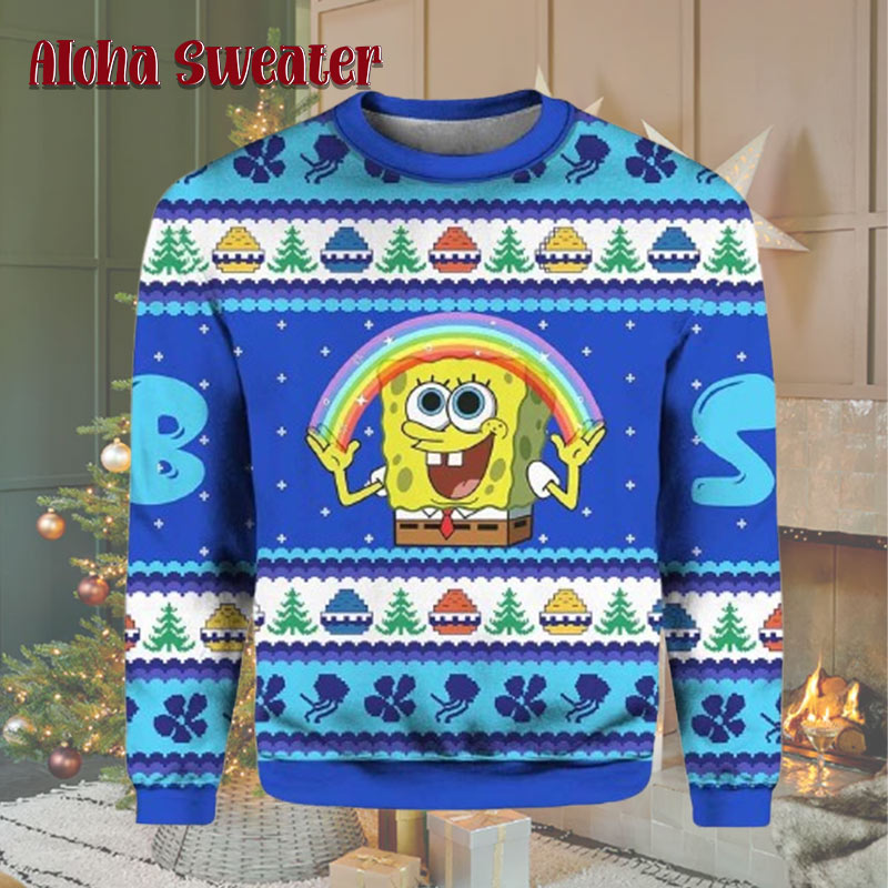Rainbow Spongebob Friend Ugly Christmas Sweater