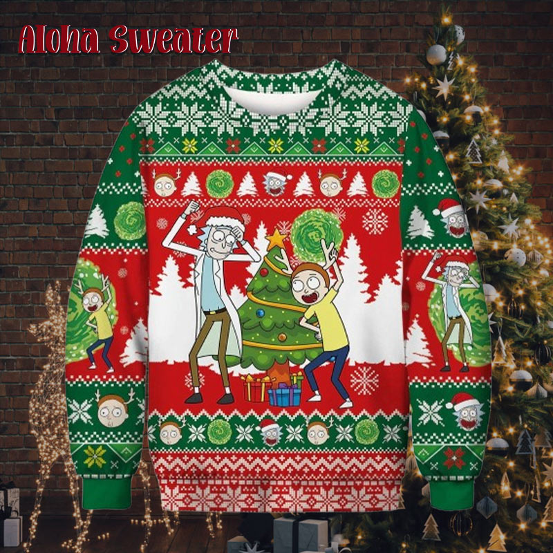 Rick And Morty Christmas 2 Holiday Pattern Ugly Christmas Sweater