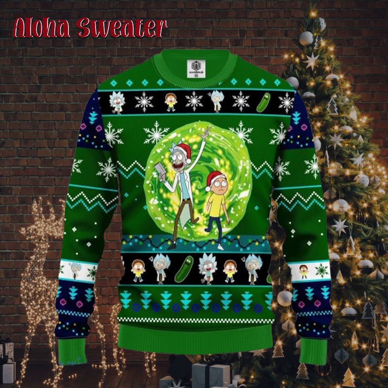 Rick And Morty Christmas Holiday Pattern Ugly Christmas Sweater