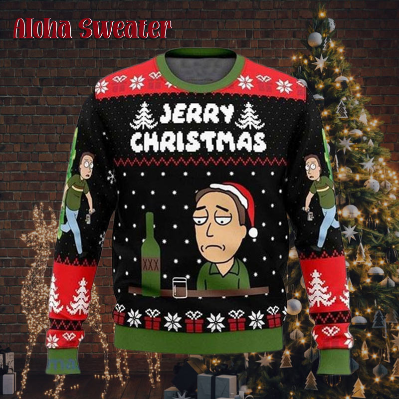 Rick And Morty Jerry Christmas Holiday Pattern Ugly Christmas Sweater