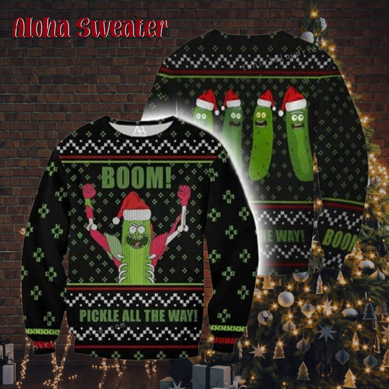 Rick And Morty Pickle All The W Holiday Pattern Ugly Christmas Sweater