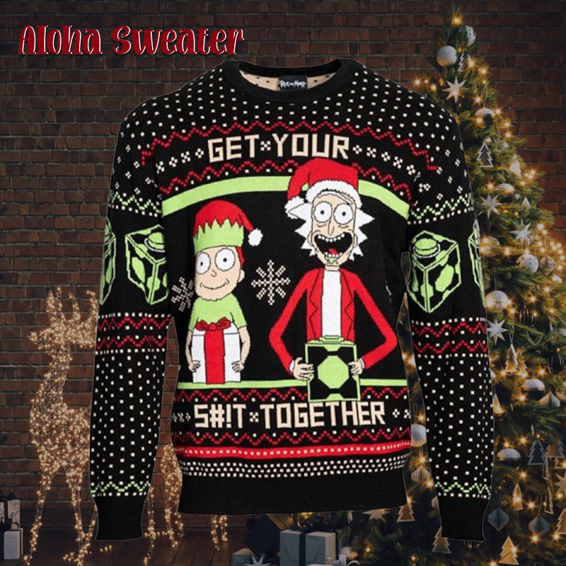 Rick Morty Get Your Shit Together Holiday Pattern Ugly Christmas Sweater