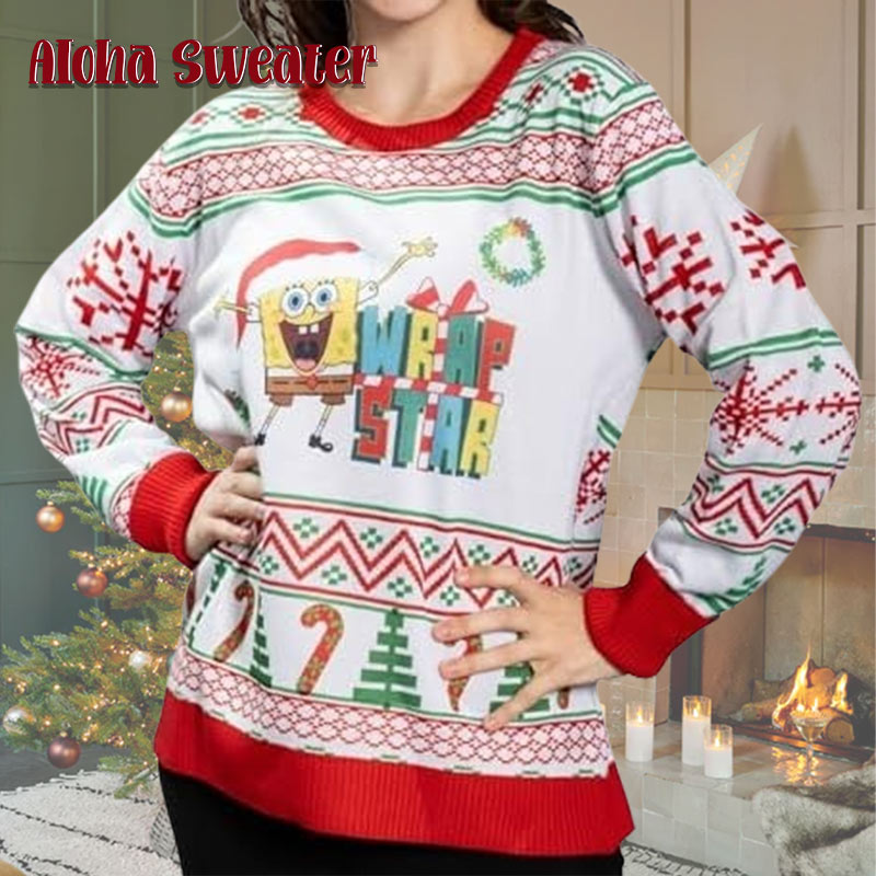 Spongebob Snowflex Retro Colored Ugly Christmas Sweater