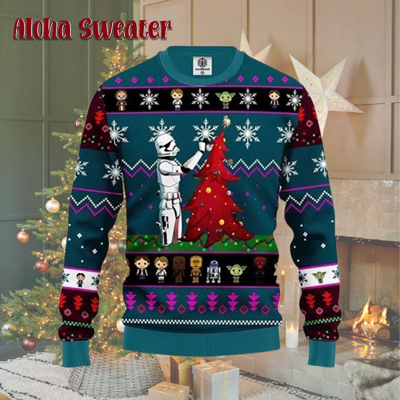 Star Wars Stormtrooper Decorates Xmas Tree Ugly Christmas Sweater