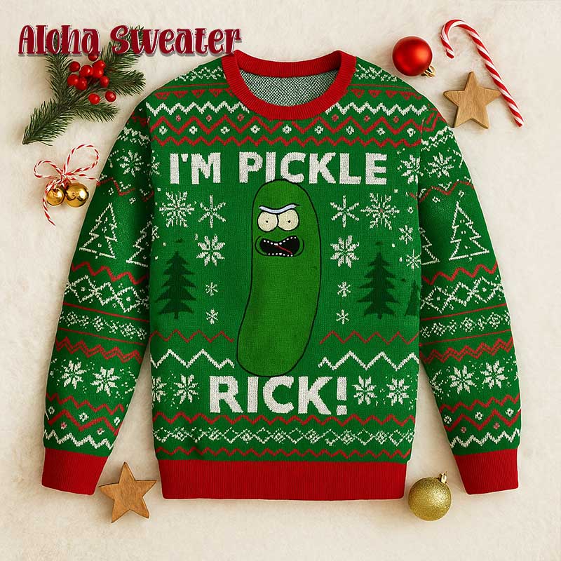 The Angry Rick Green Pickle Rick And Morty Ugly Christmas Sweater