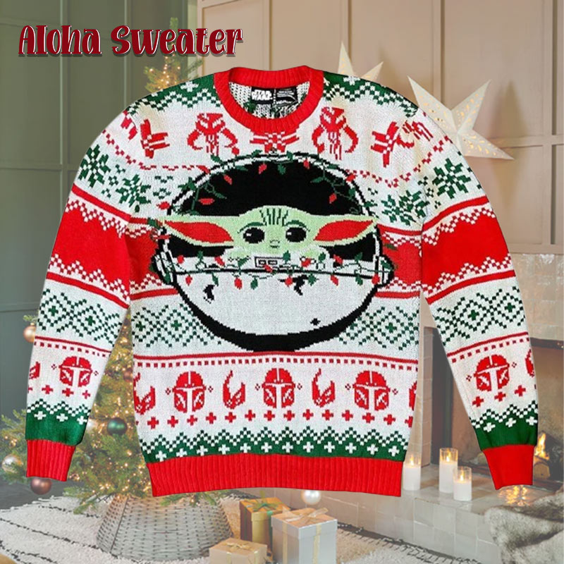 The Baby Yoda In Christmas Lights Star Wars Ugly Christmas Sweater