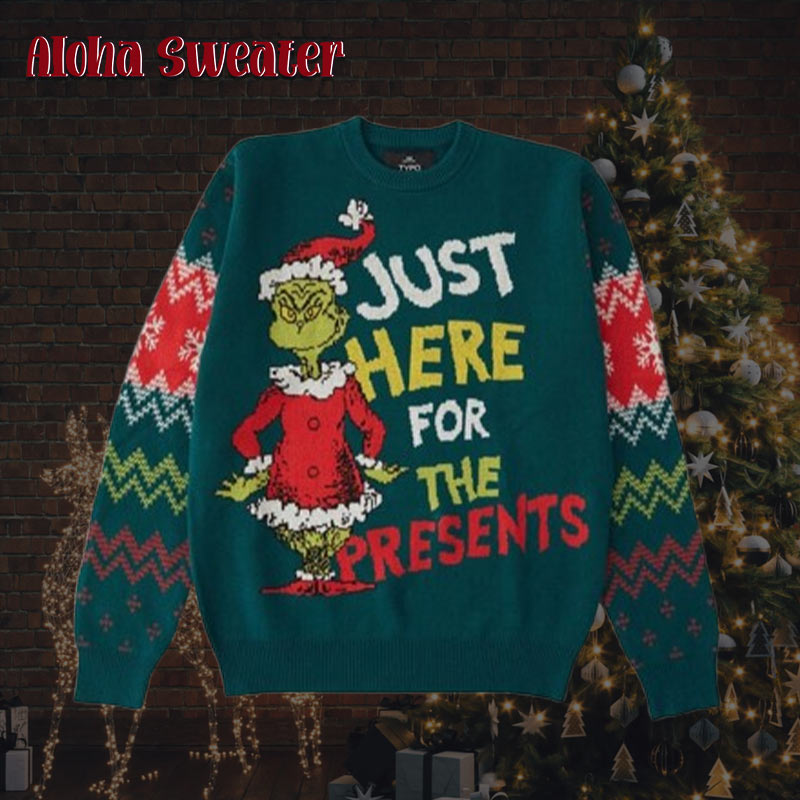 The Grinch Just Here For The Present Ugly Christmas Sweater
