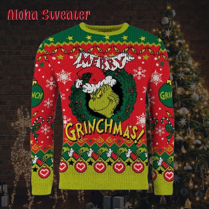 The Grinch Merry Grinchmas Retro Colored Design Ugly Christmas Sweater