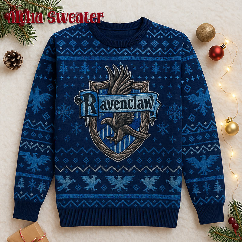 The Ravenclaw Logo Harry Potter Blue Ugly Christmas Sweater