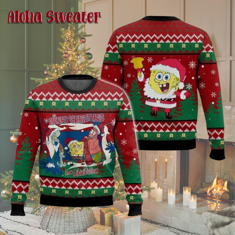 The Santa Squad Spongebob Patrick Ugly Christmas Sweater