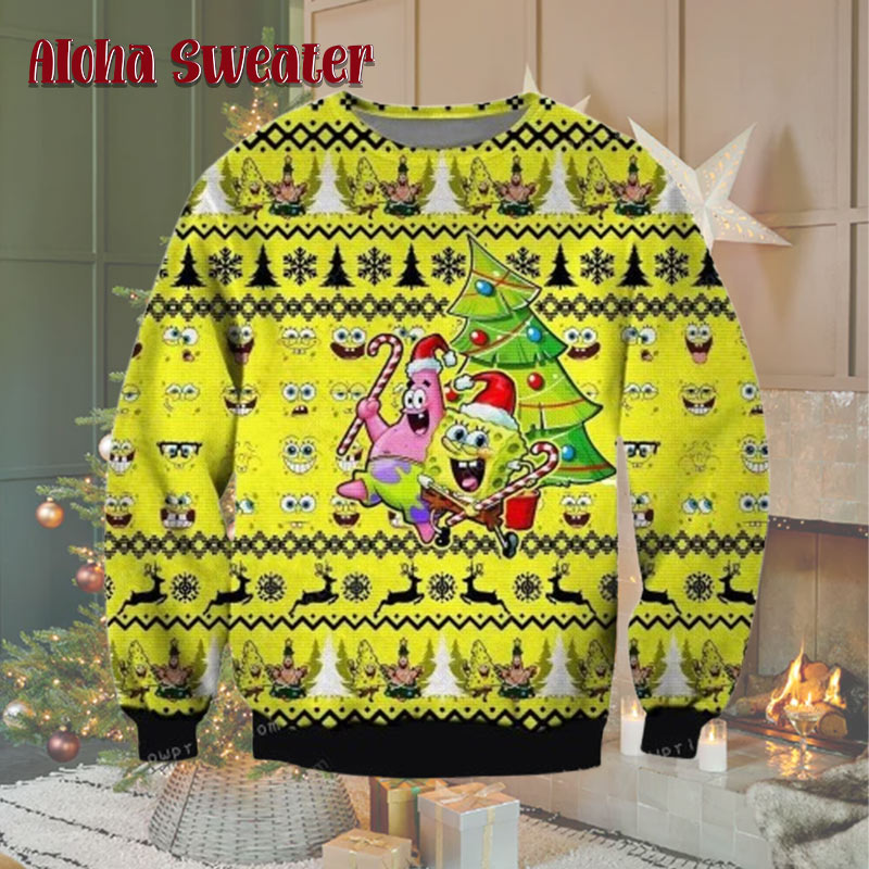 Xmas Pattern Spongebob Christmas Party Ugly Christmas Sweater