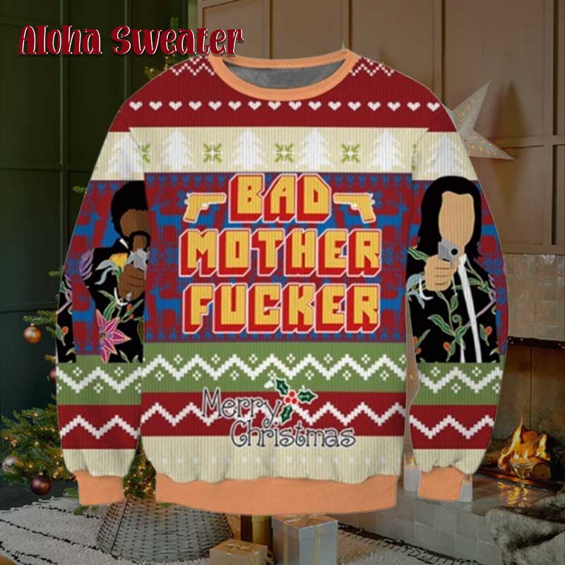 Bad Mother Fucker Gun Scene Pulp Fiction Ugly Christmas Sweater