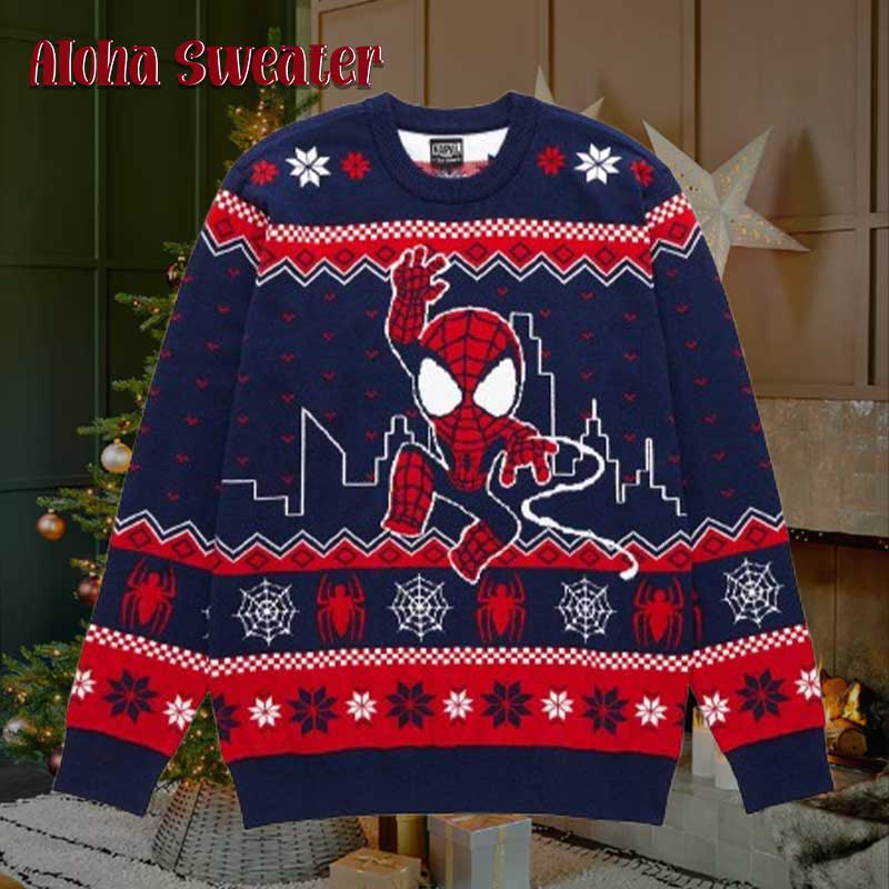 Chibi Spider Man Character Holiday Ugly Christmas Sweater