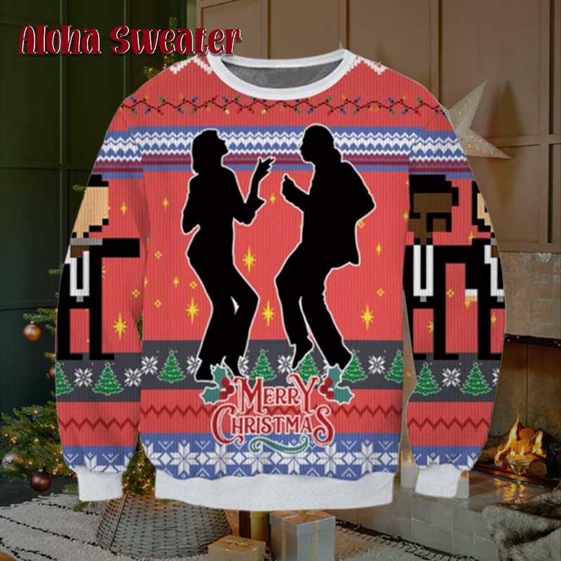 Dancing Silhouette Pixel Pulp Fiction Ugly Christmas Sweater