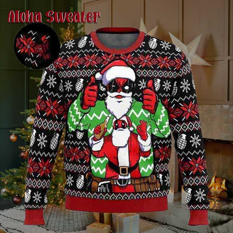Deadpool Wearing Santa 2023 Ugly Christmas Sweater