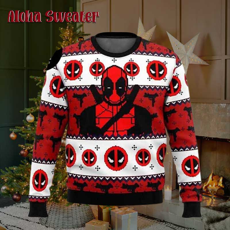 Deadpool With Logo Signature 2023 Ugly Christmas Sweater