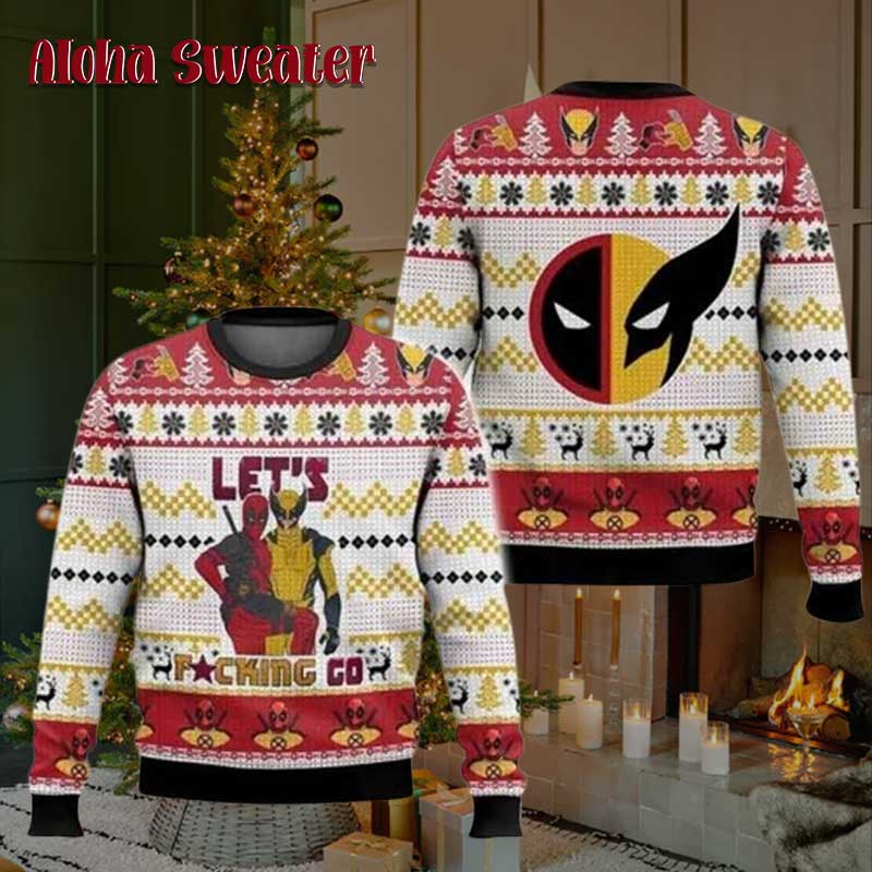 Deadpool Wolverine Let’s Fucking Go Ugly Christmas Sweater
