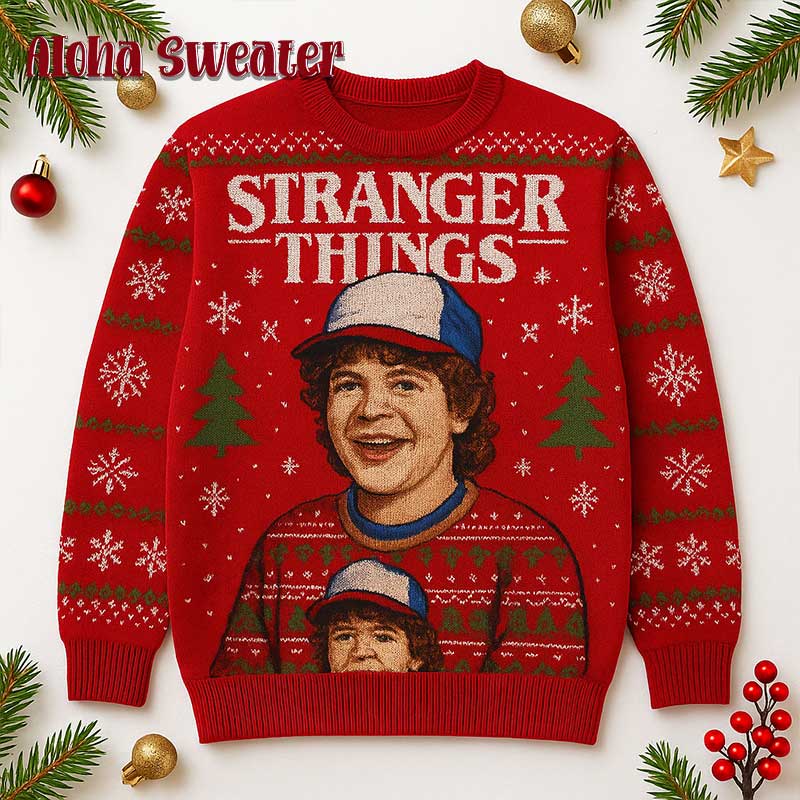 Dustin Wearing A Dustin Shirt Stranger Things Ugly Christmas Sweater
