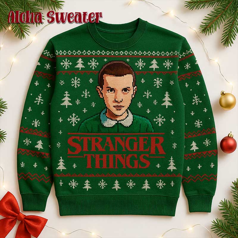 Eleven Pixel Stranger Things Ugly Christmas Sweater