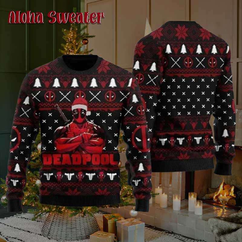 Hero Santa Hat Deadpool Ugly Christmas Sweater