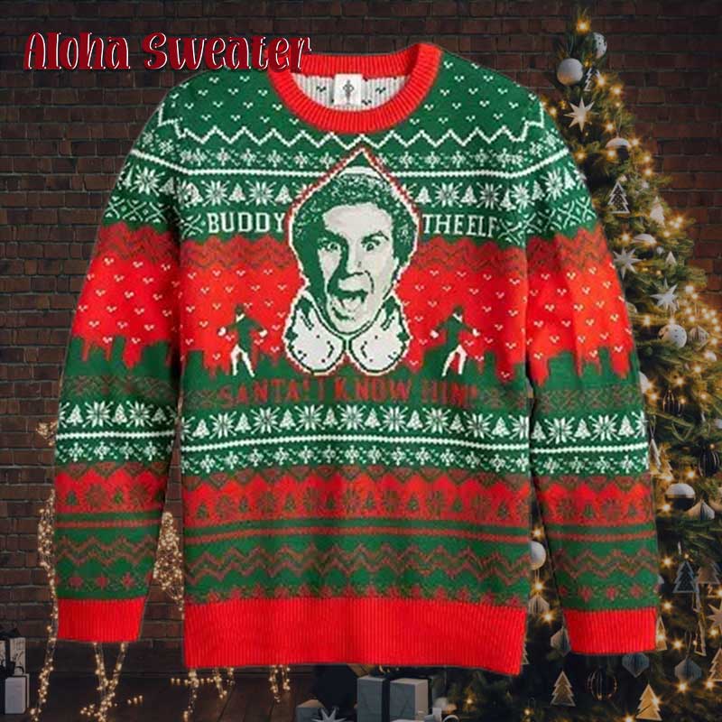 I Know Him Buddy The Elf Graphic Ugly Christmas Sweater